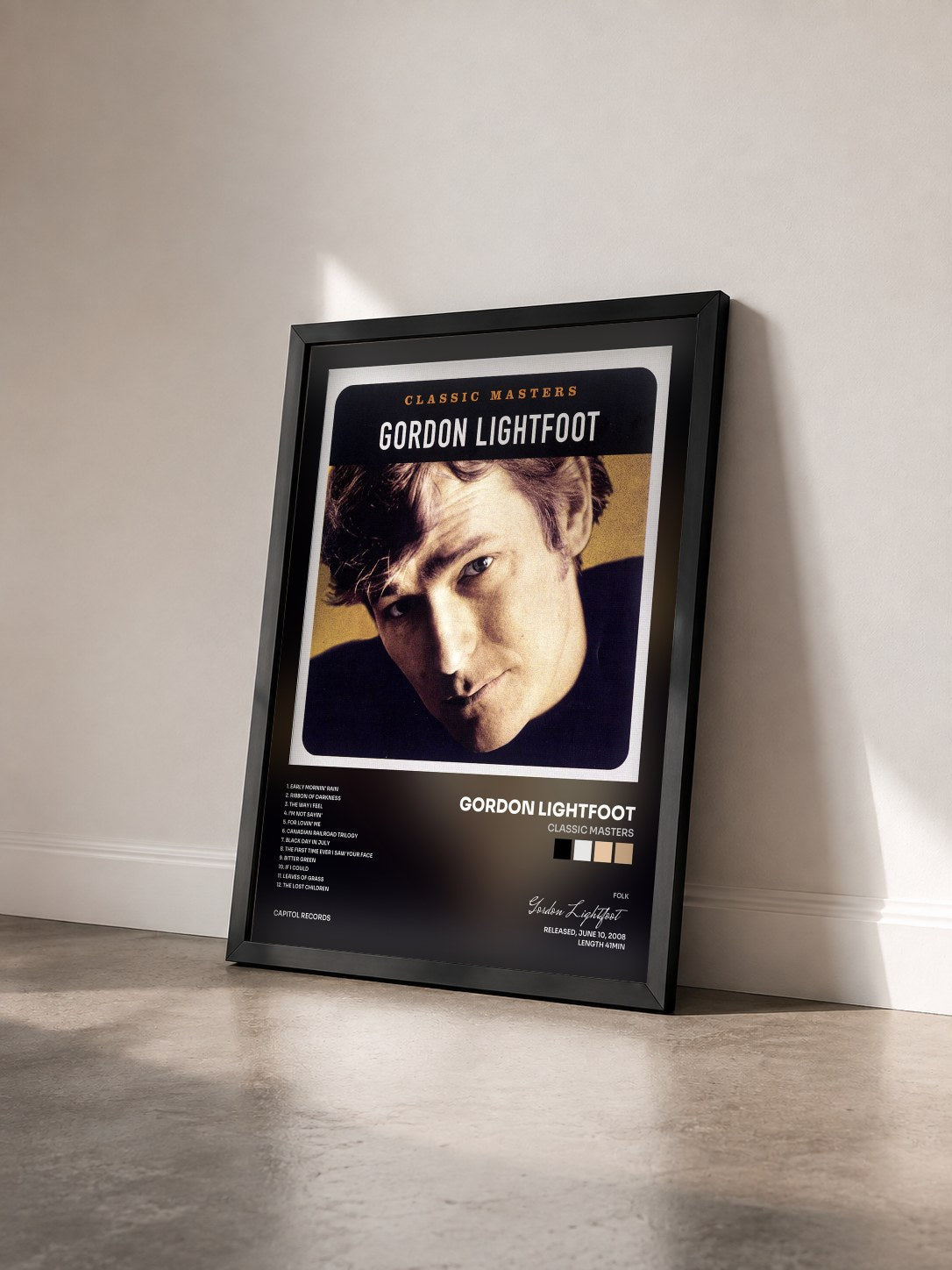 #noir Tableau de l'album Classic Masters de Gordon Lightfoot vu de trois quarts, cadre noir