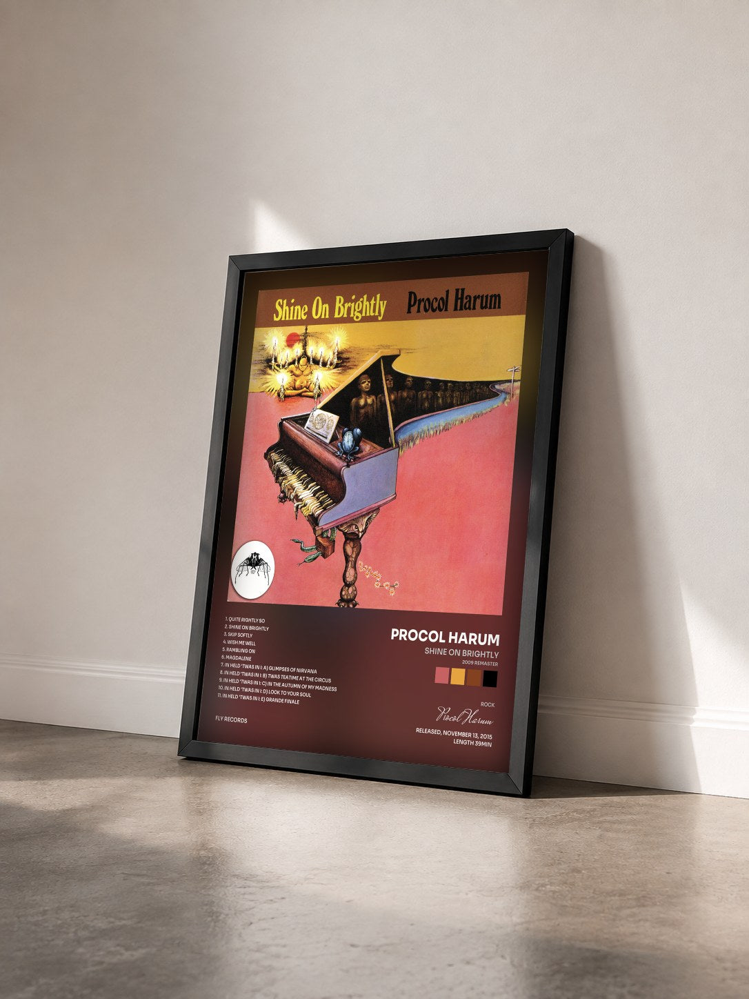 #noir Tableau de l'album Shine On Brightly (2009 Remaster) de Procol Harum vu de trois quarts, cadre noir