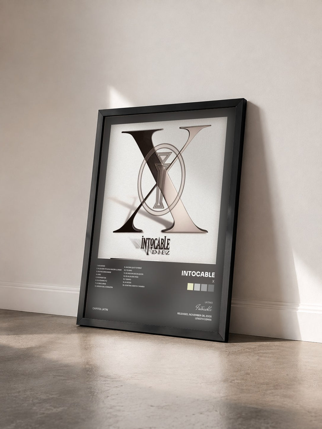 #noir Tableau de l'album X de Intocable vu de trois quarts, cadre noir