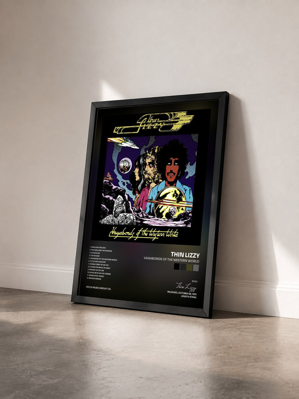 #noir Tableau de l'album Vagabonds Of The Western World de Thin Lizzy vu de trois quarts, cadre noir