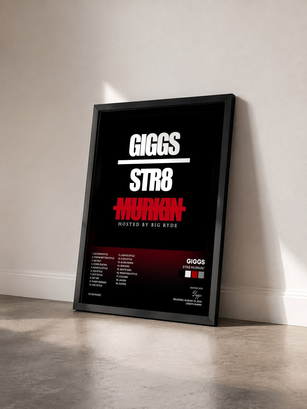#noir Tableau de l'album Str8 Murkin' de Giggs vu de trois quarts, cadre noir