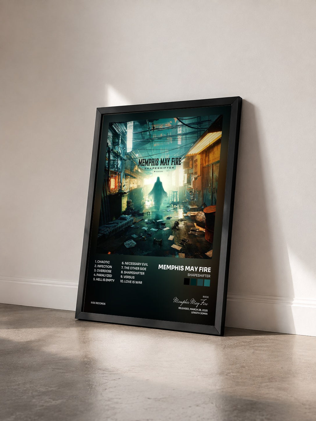 #noir Tableau de l'album Shapeshifter de Memphis May Fire vu de trois quarts, cadre noir