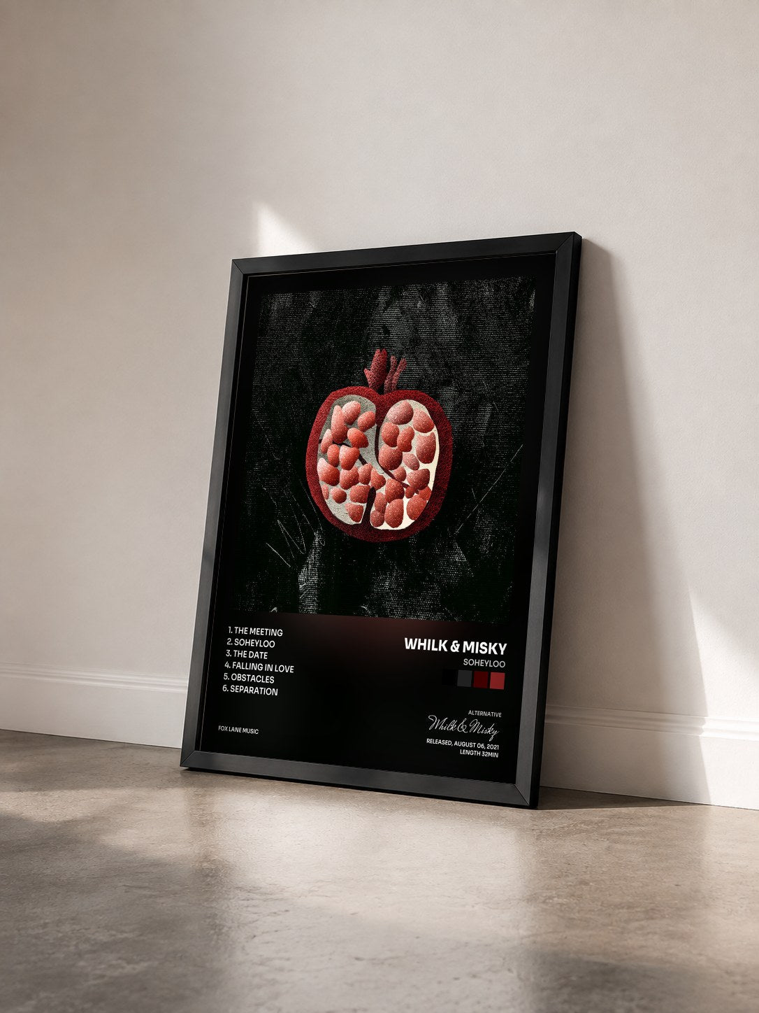 #noir Tableau de l'album Soheyloo de Whilk & Misky vu de trois quarts, cadre noir
