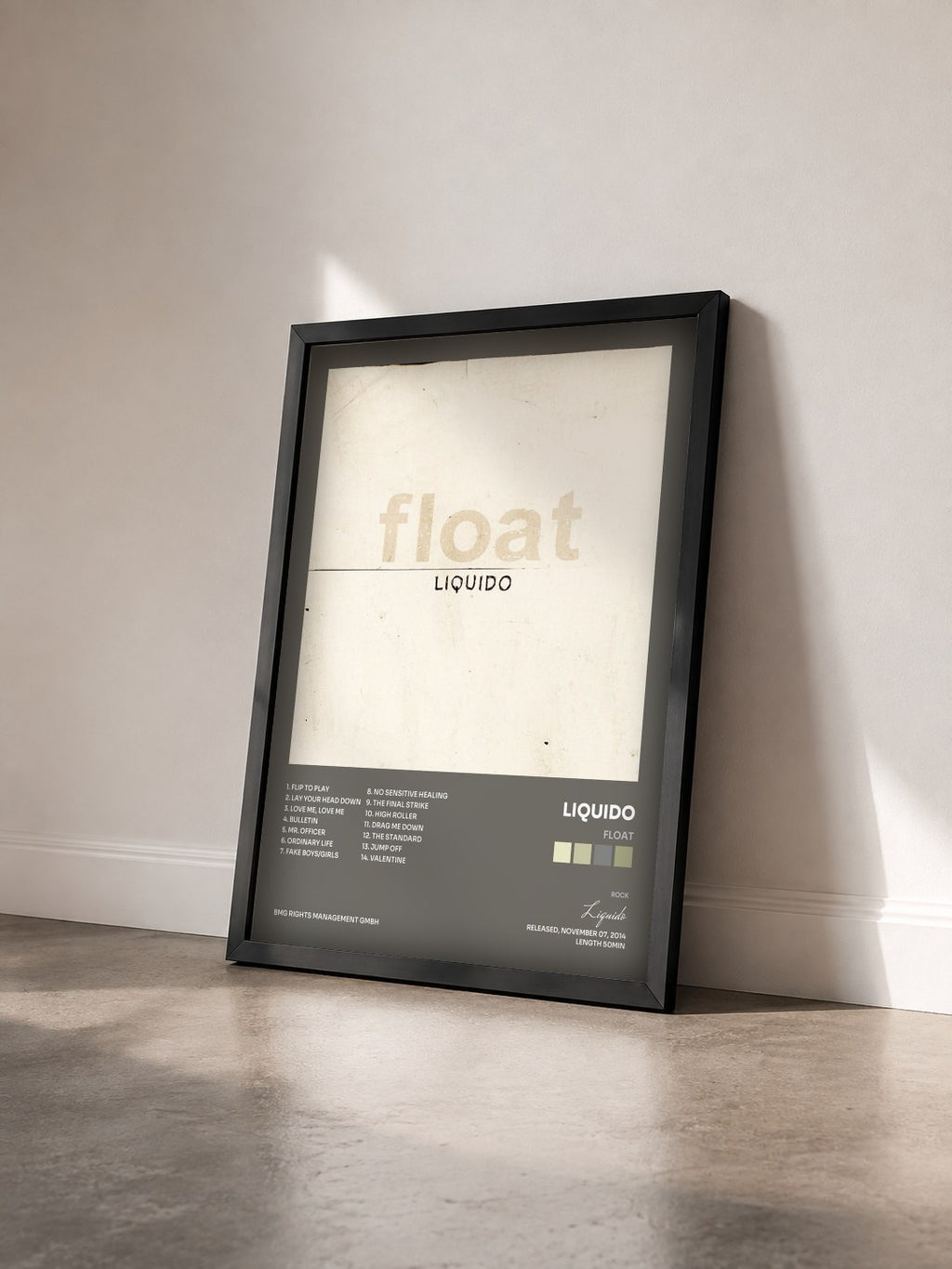 #noir Tableau de l'album Float de Liquido vu de trois quarts, cadre noir
