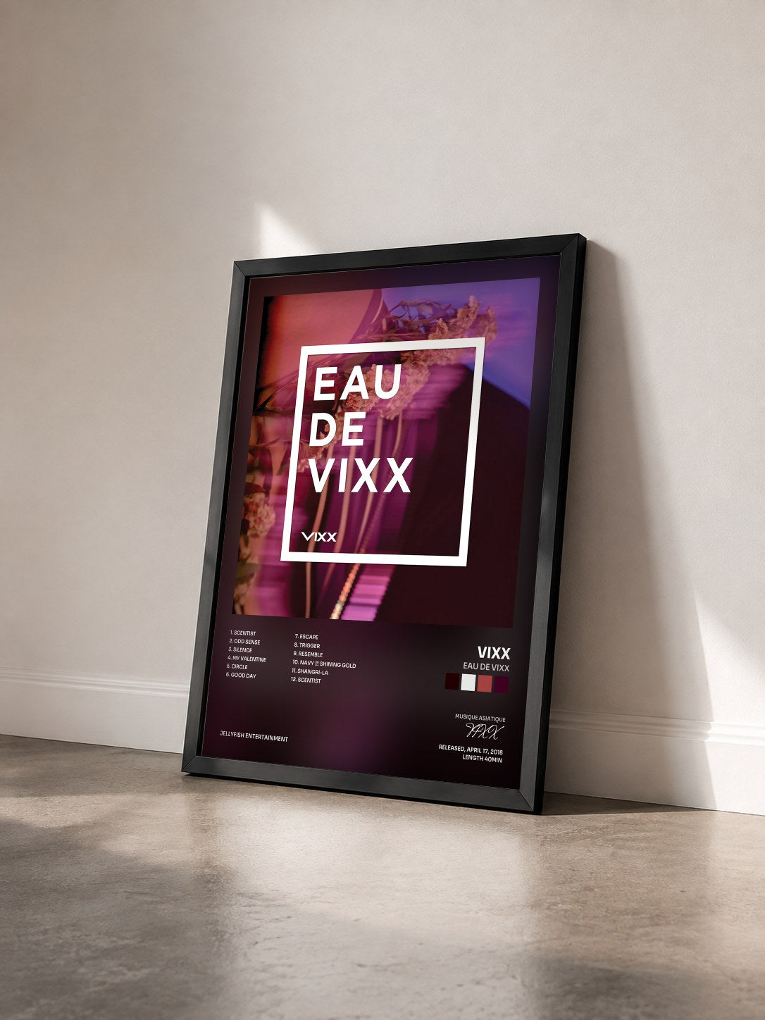 #noir Tableau de l'album EAU DE VIXX de VIXX vu de trois quarts, cadre noir