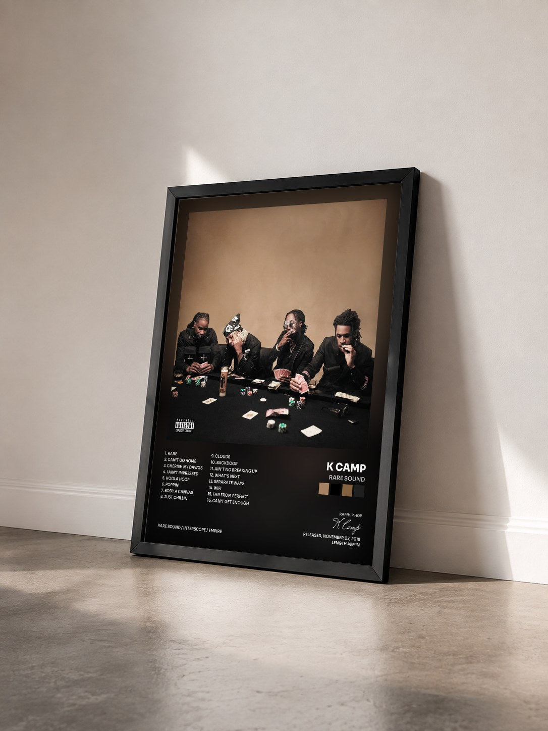 #noir Tableau de l'album RARE Sound de K Camp vu de trois quarts, cadre noir