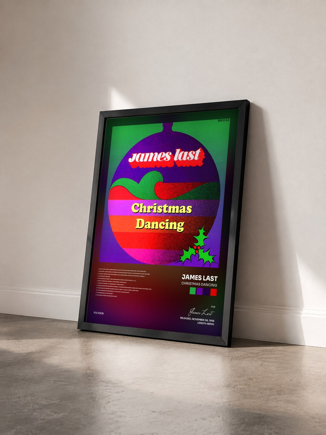 #noir Tableau de l'album Christmas Dancing de James Last vu de trois quarts, cadre noir