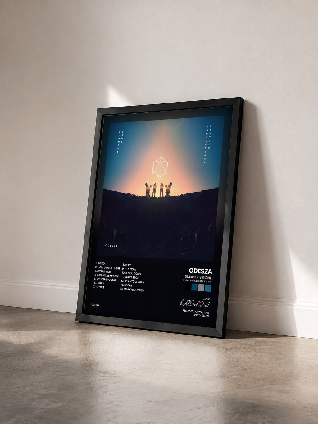 #noir Tableau de l'album Summer's Gone (10 Year Anniversary Edition) de ODESZA vu de trois quarts, cadre noir