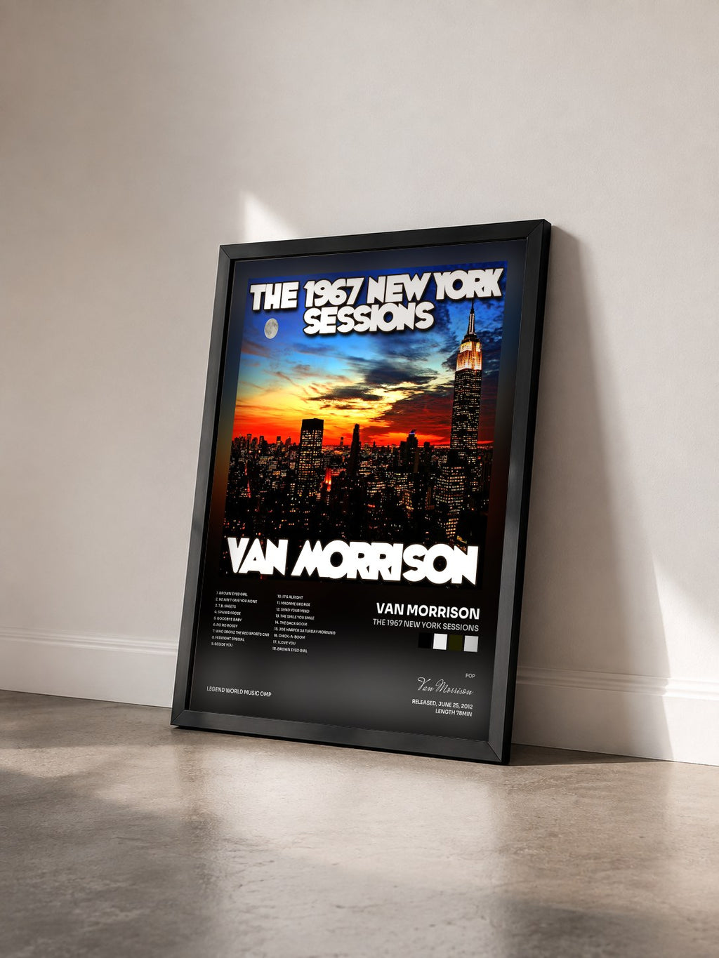#noir Tableau de l'album The 1967 New York Sessions de Van Morrison vu de trois quarts, cadre noir