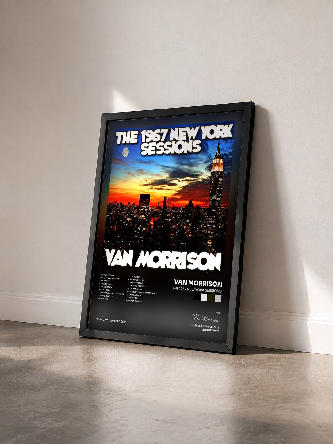 #noir Tableau de l'album The 1967 New York Sessions de Van Morrison vu de trois quarts, cadre noir