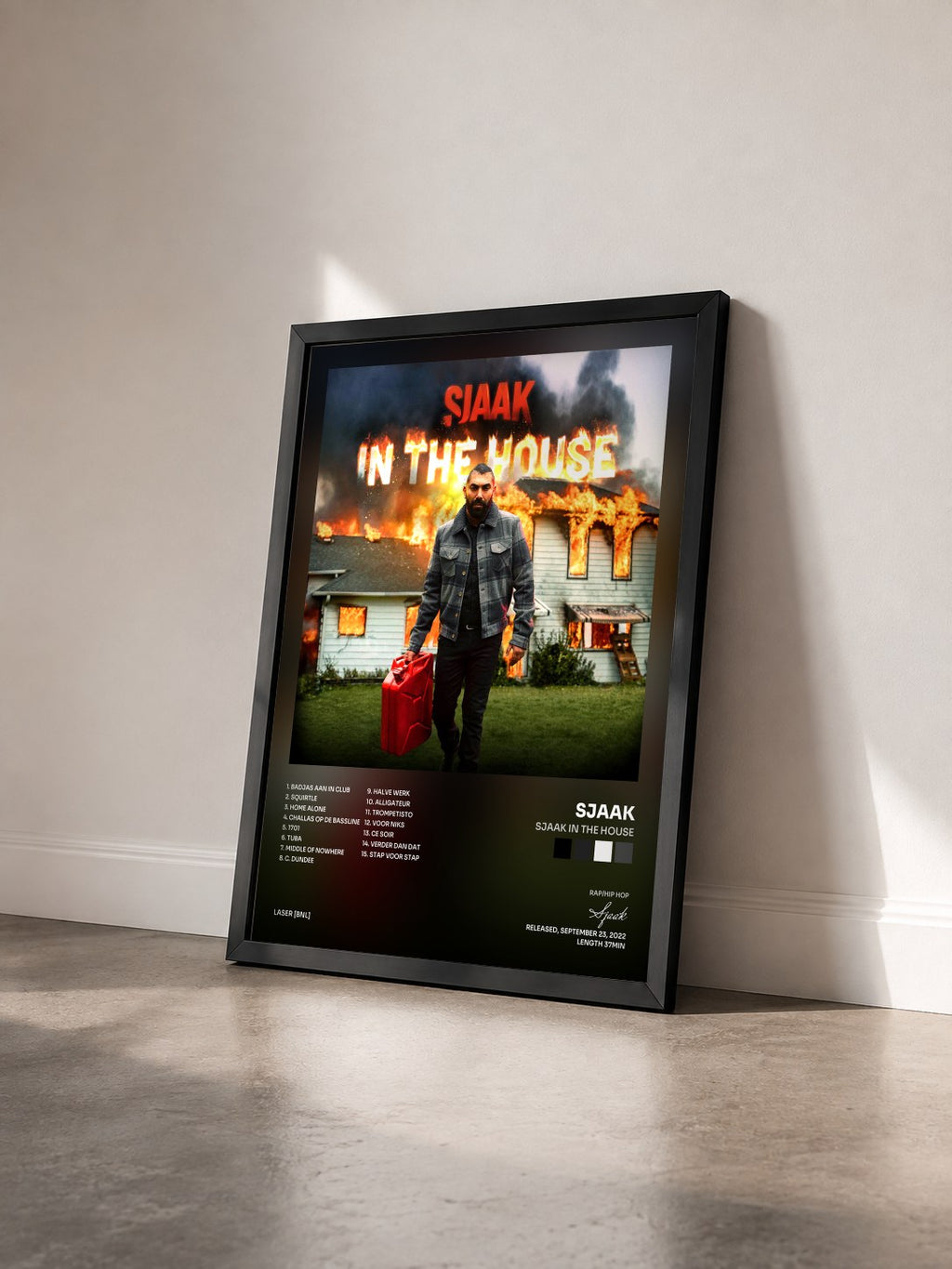 #noir Tableau de l'album Sjaak In The House de Sjaak vu de trois quarts, cadre noir