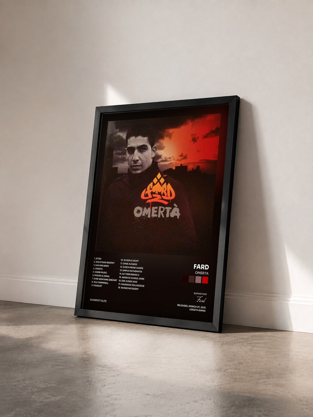 #noir Tableau de l'album Omerta de Fard vu de trois quarts, cadre noir