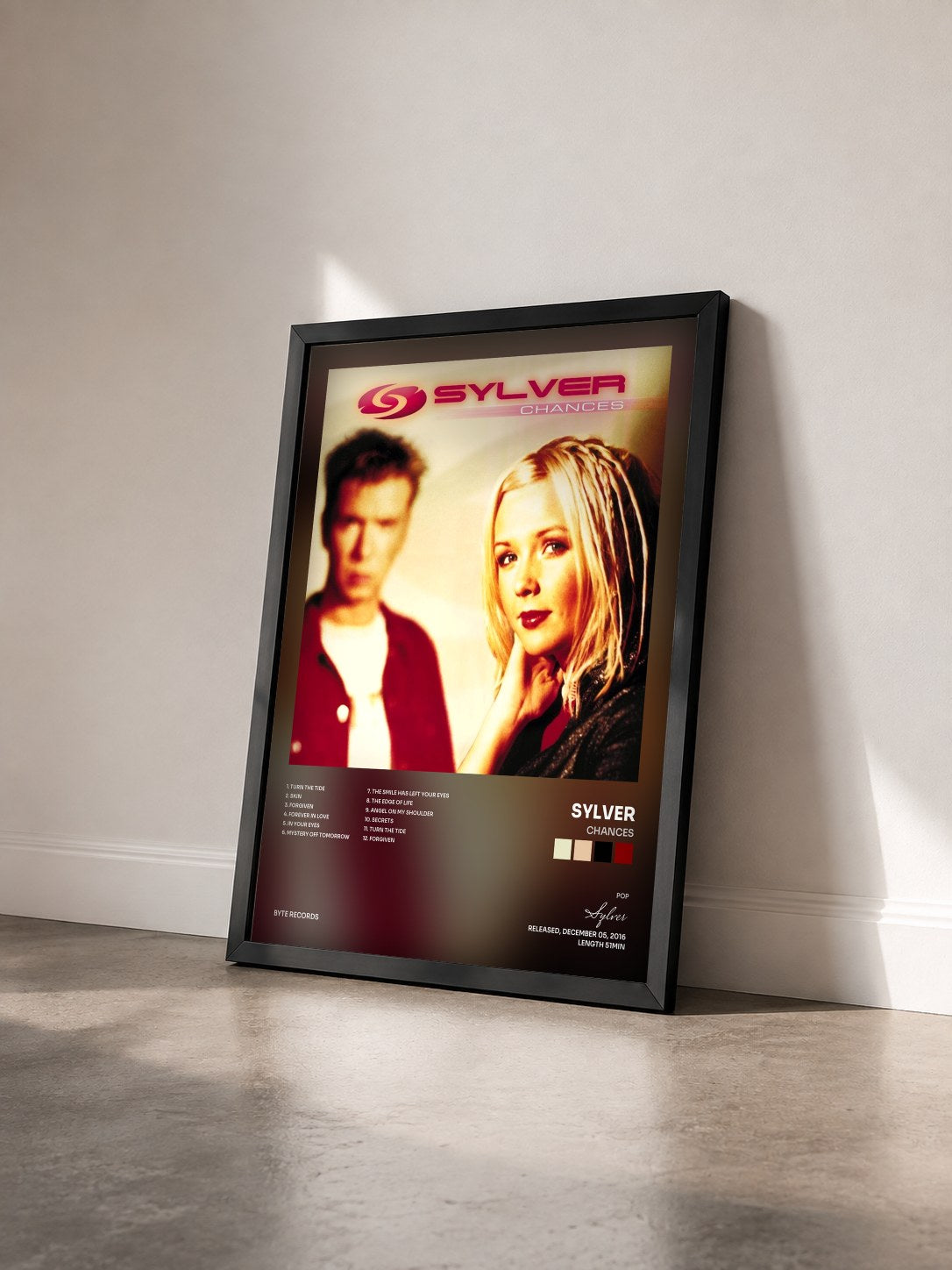 #noir Tableau de l'album Chances de Sylver vu de trois quarts, cadre noir