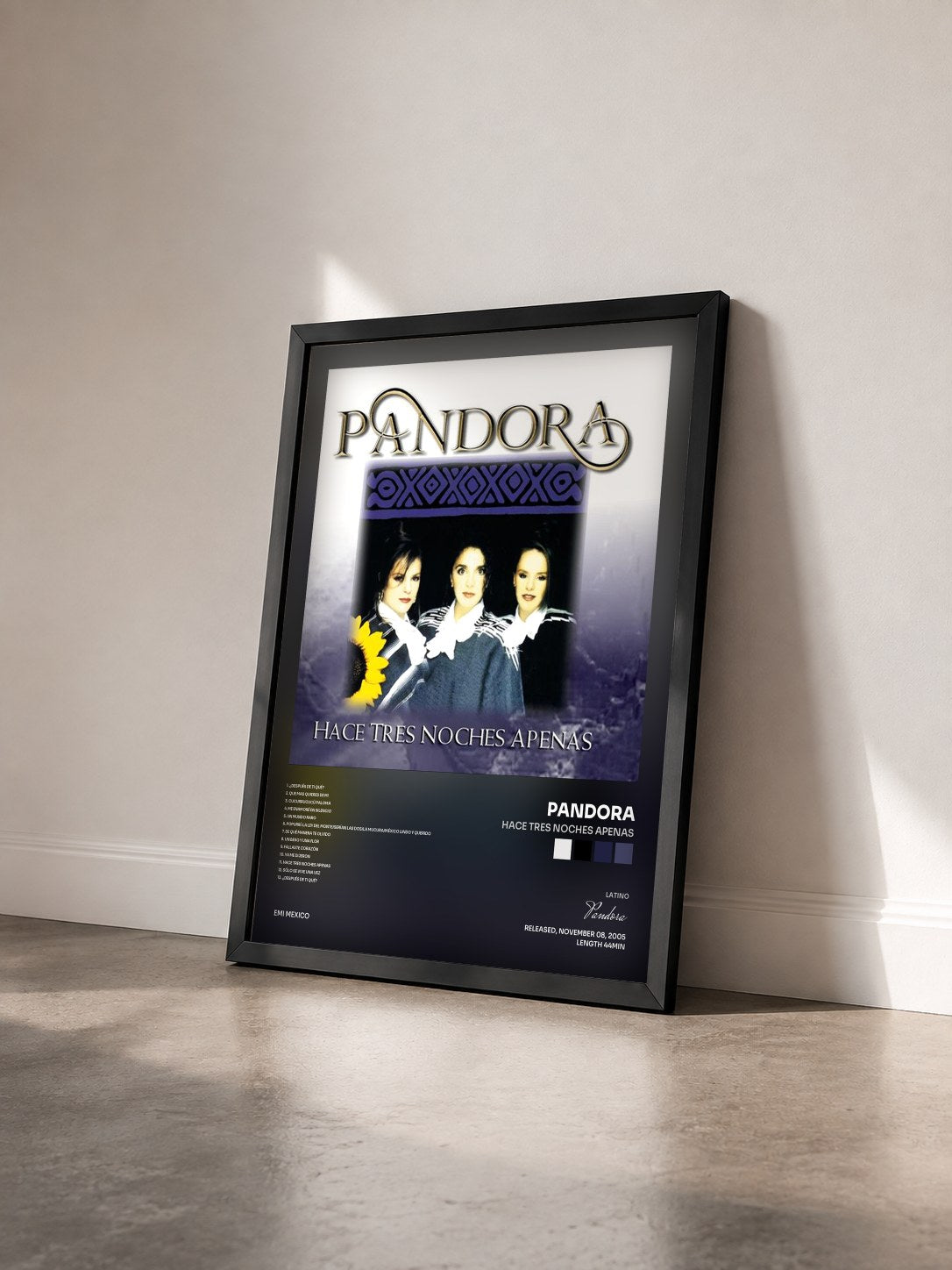 #noir Tableau de l'album Hace Tres Noches Apenas de Pandora vu de trois quarts, cadre noir