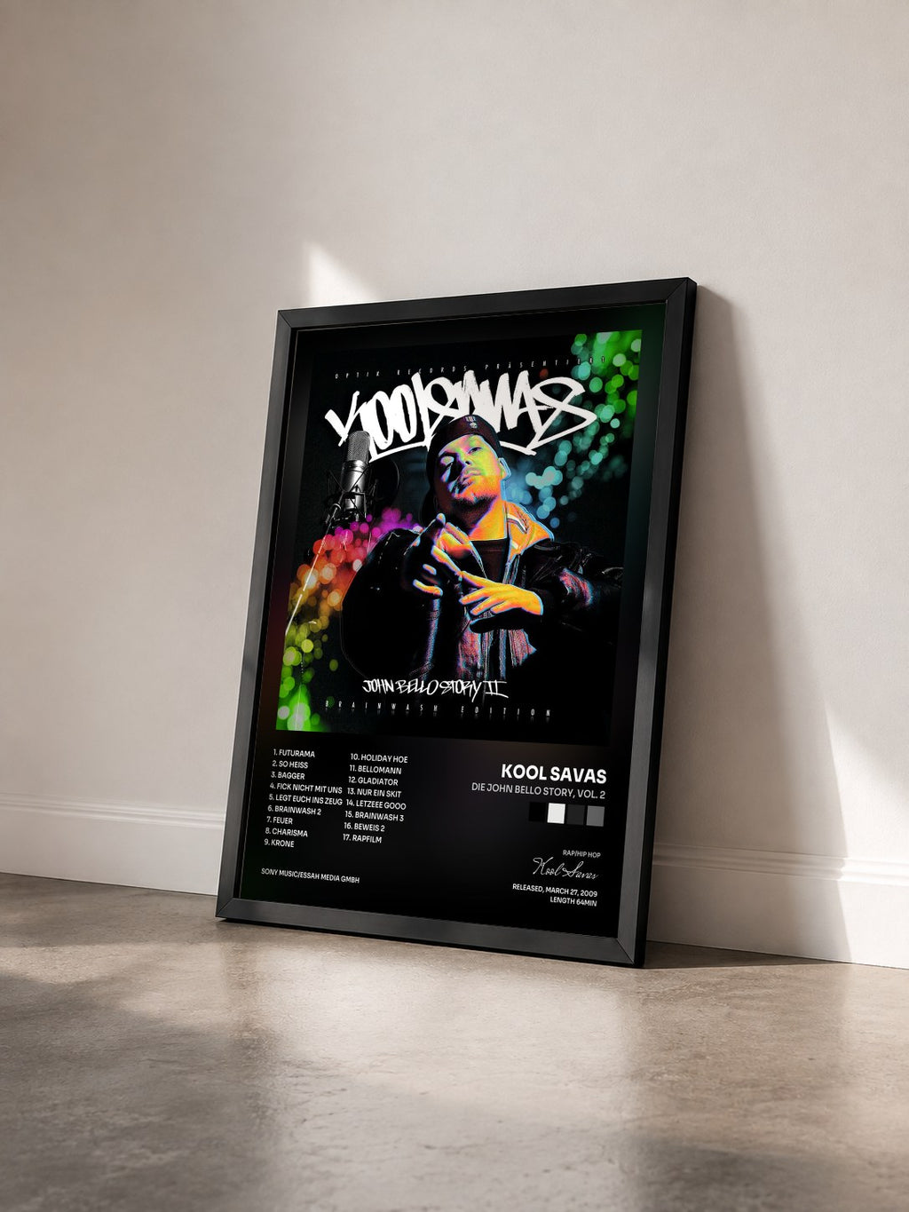 #noir Tableau de l'album Die John Bello Story, Vol. 2 de Kool Savas vu de trois quarts, cadre noir