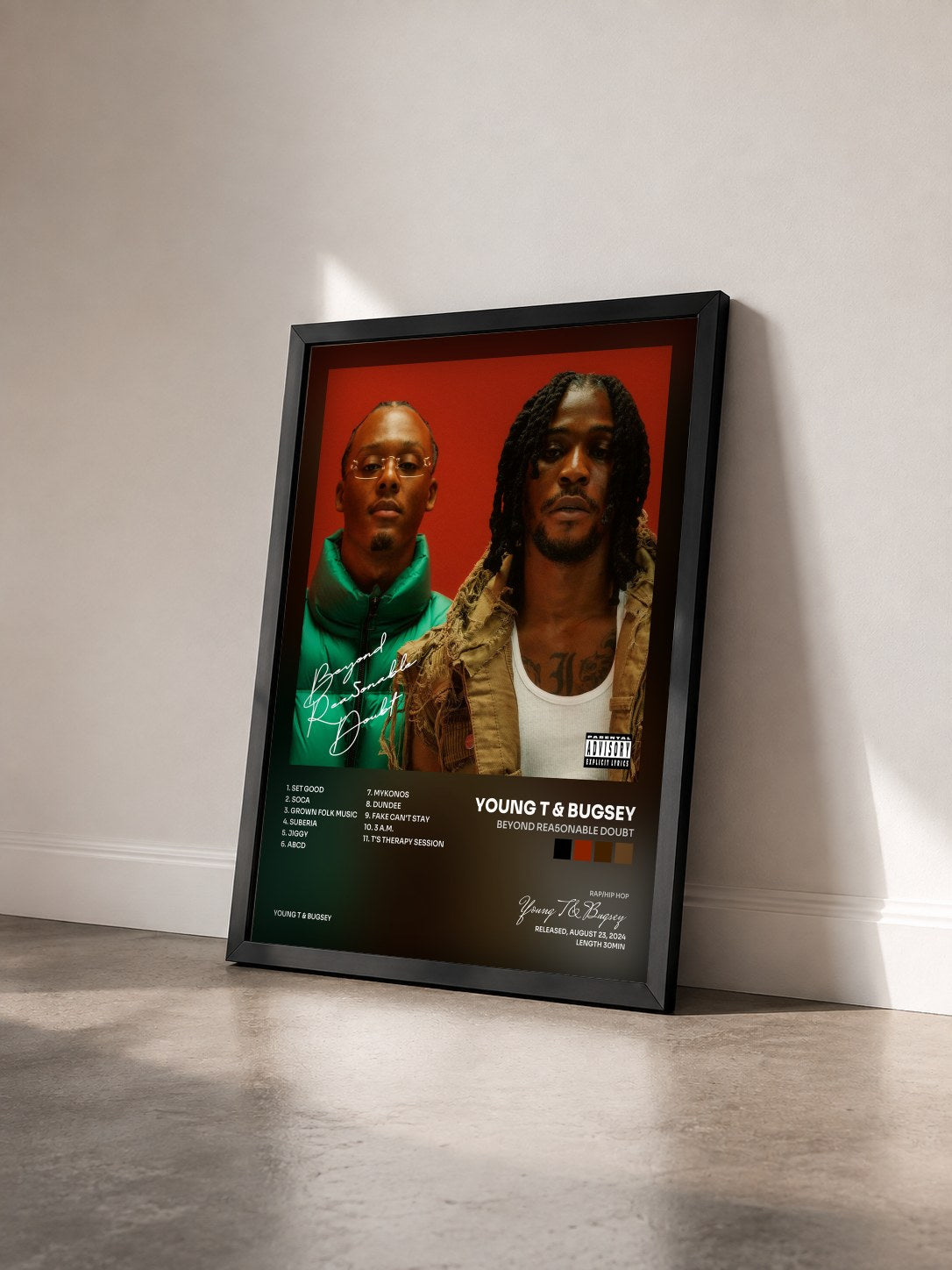 #noir Tableau de l'album Beyond Rea5onable Doubt de Young T & Bugsey vu de trois quarts, cadre noir