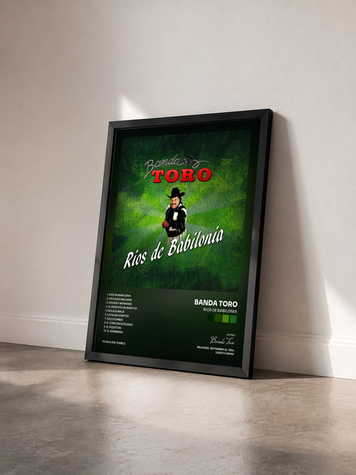 #noir Tableau de l'album Rios de Babilonia de Banda Toro vu de trois quarts, cadre noir