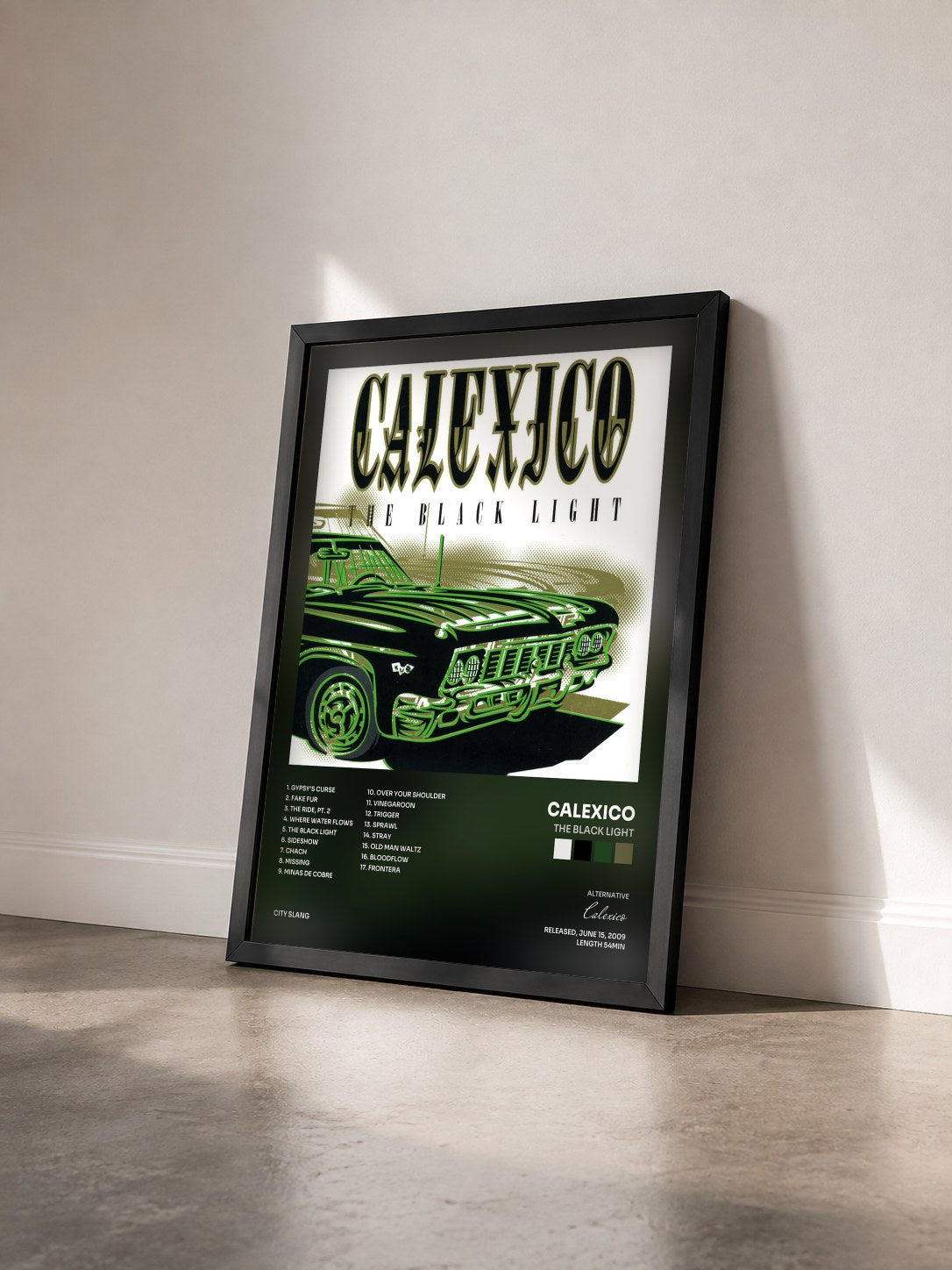 #noir Tableau de l'album The Black Light de Calexico vu de trois quarts, cadre noir