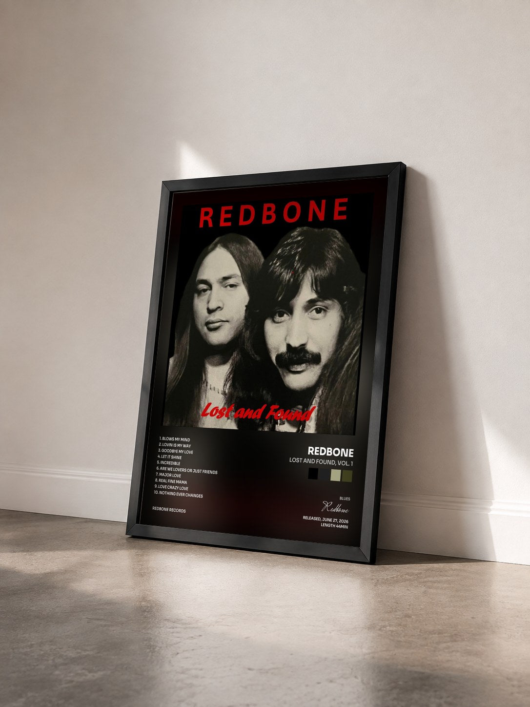 #noir Tableau de l'album Lost and Found, Vol. 1 de Redbone vu de trois quarts, cadre noir