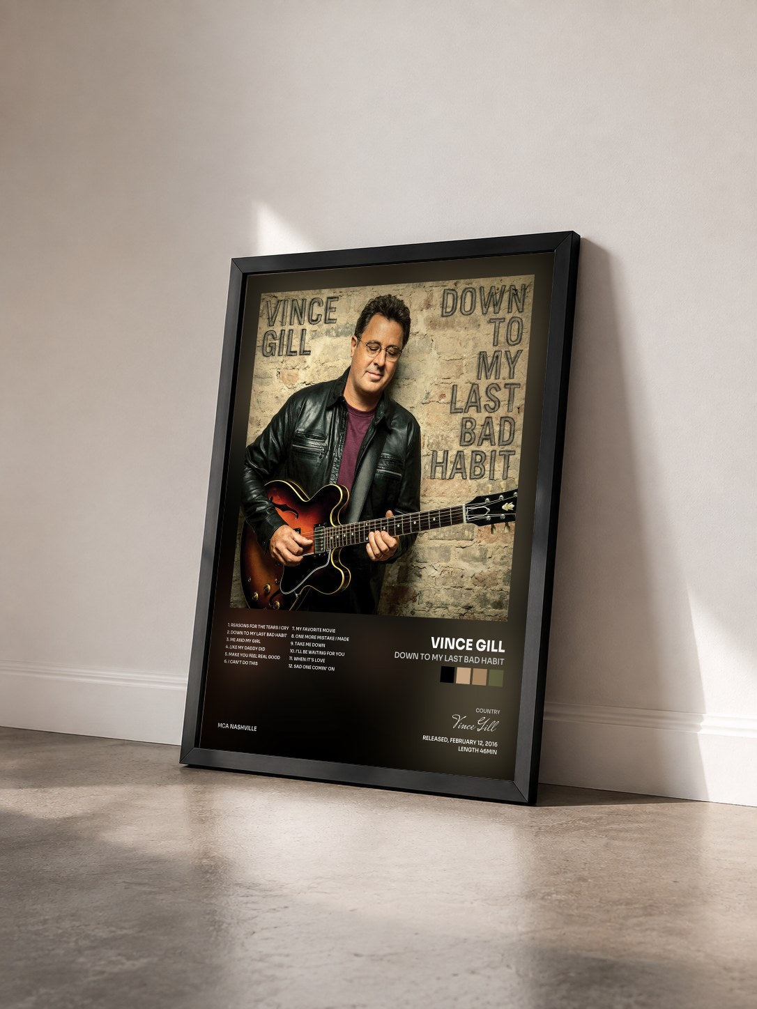 #noir Tableau de l'album Down To My Last Bad Habit de Vince Gill vu de trois quarts, cadre noir