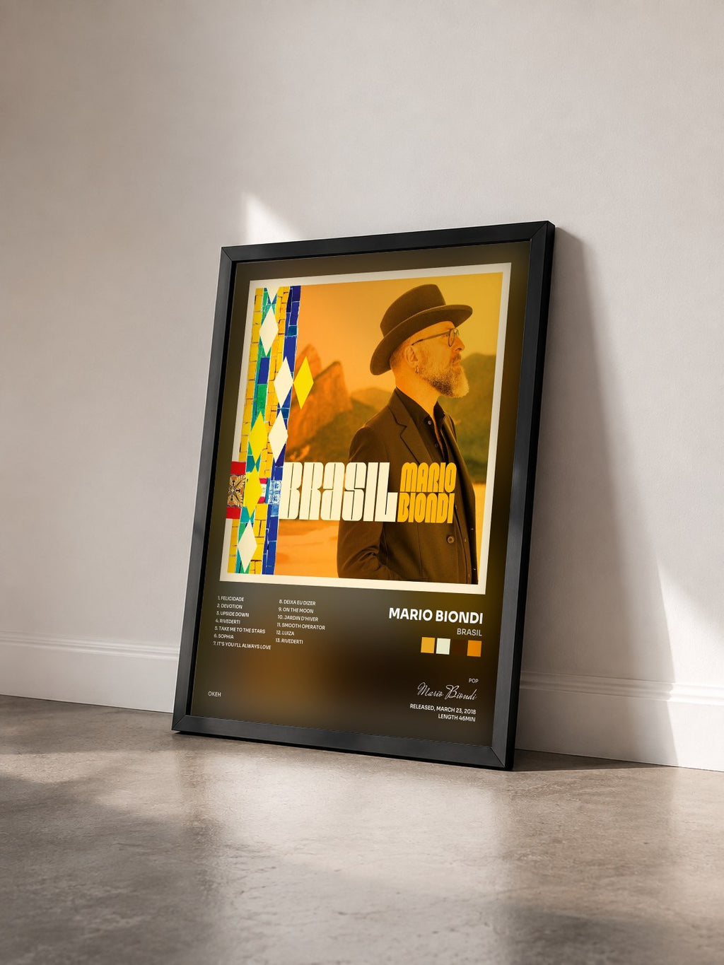 #noir Tableau de l'album Brasil de Mario Biondi vu de trois quarts, cadre noir