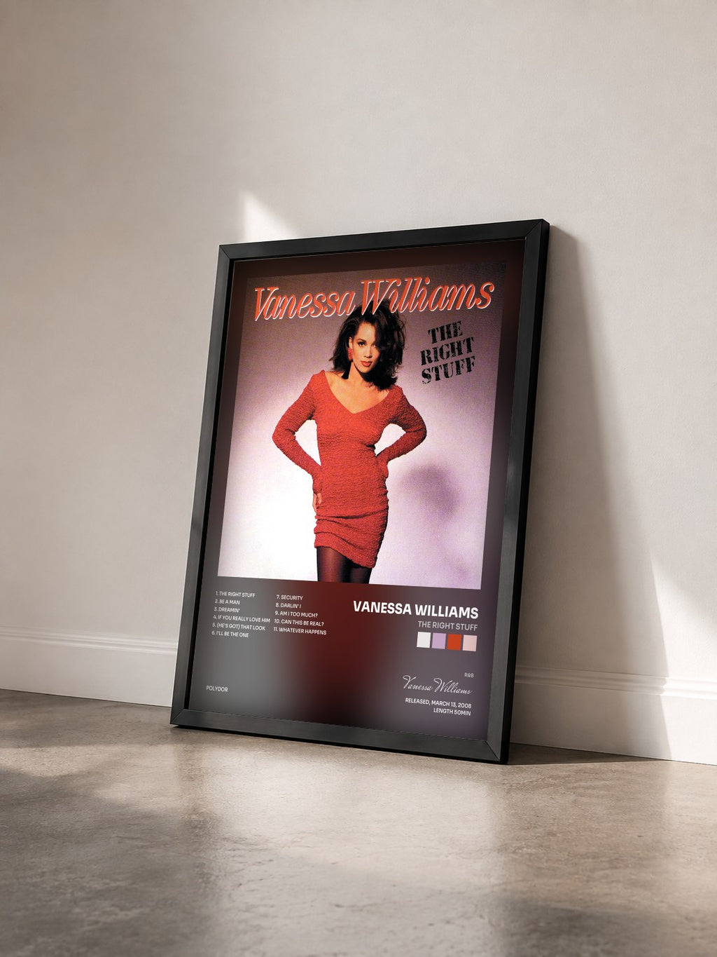 #noir Tableau de l'album The Right Stuff de Vanessa Williams vu de trois quarts, cadre noir