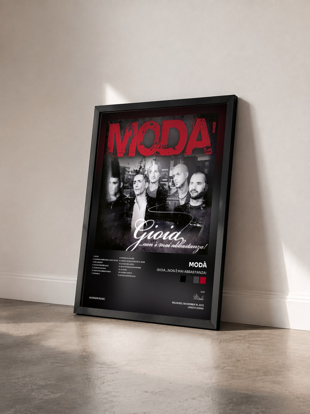 #noir Tableau de l'album Gioia...non è mai abbastanza! de Modà vu de trois quarts, cadre noir