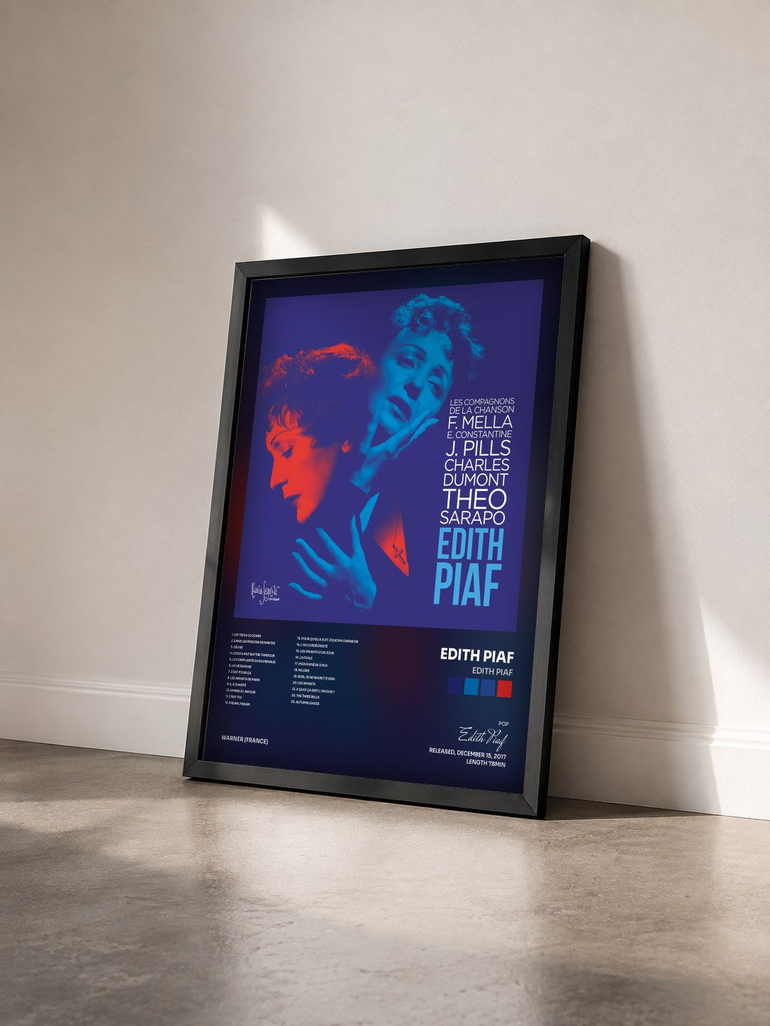 #noir Tableau de l'album Edith Piaf de Edith Piaf vu de trois quarts, cadre noir