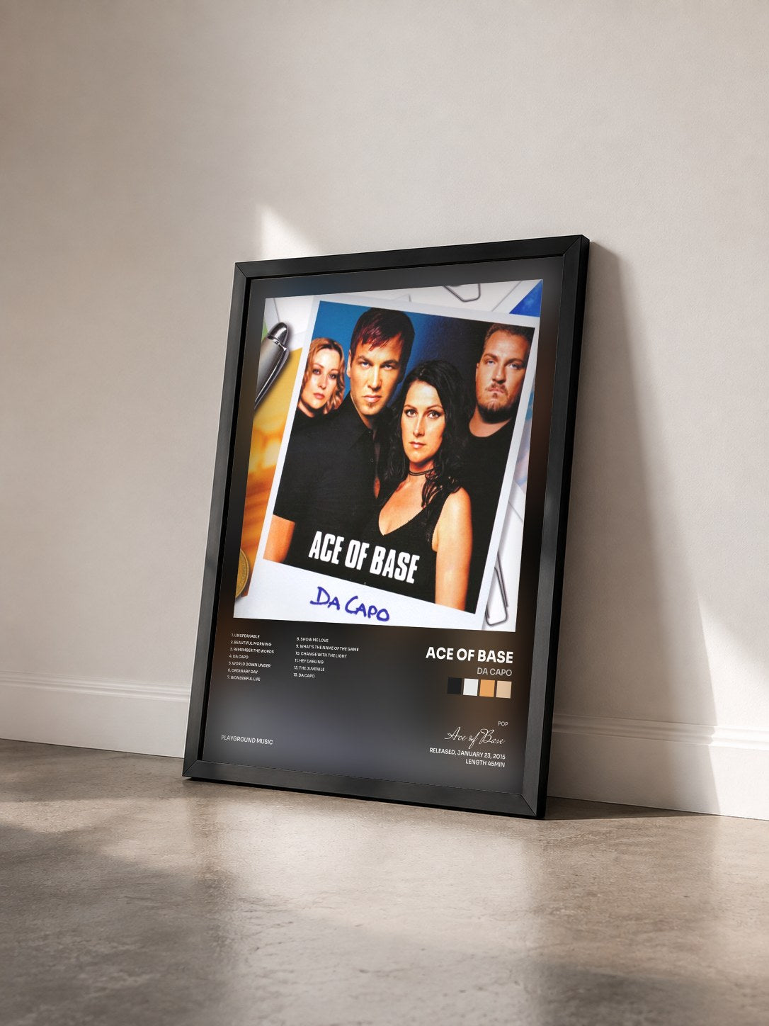 #noir Tableau de l'album Da Capo de Ace of Base vu de trois quarts, cadre noir