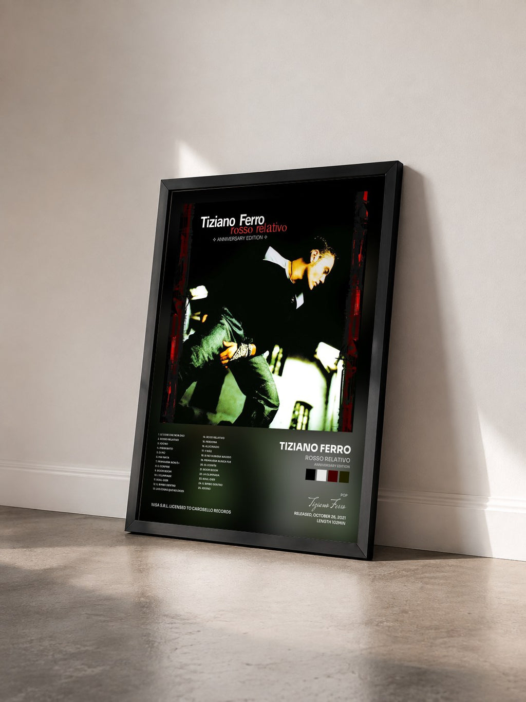 #noir Tableau de l'album Rosso Relativo (Anniversary Edition) de Tiziano Ferro vu de trois quarts, cadre noir