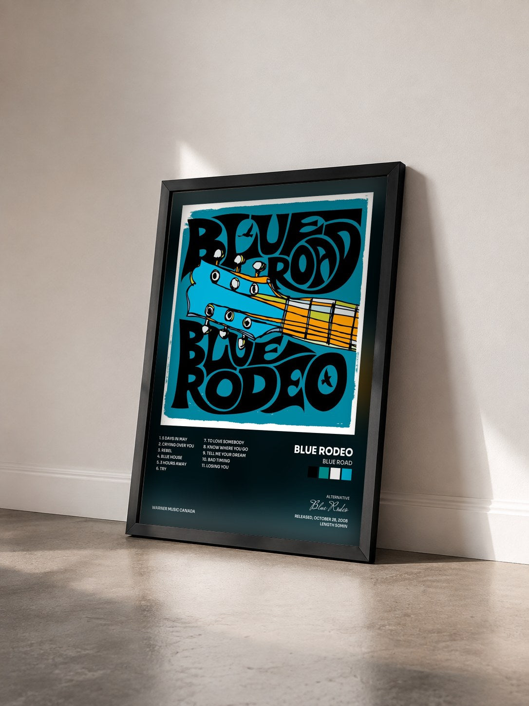 #noir Tableau de l'album Blue Road de Blue Rodeo vu de trois quarts, cadre noir