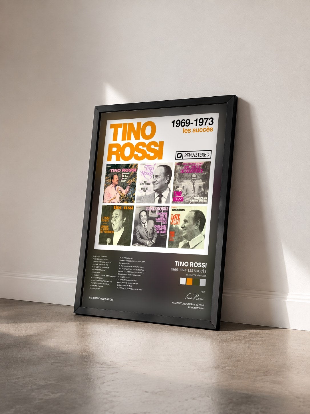 #noir Tableau de l'album 1969-1973 : Les succès (Remasterisé en 2018) de Tino Rossi vu de trois quarts, cadre noir