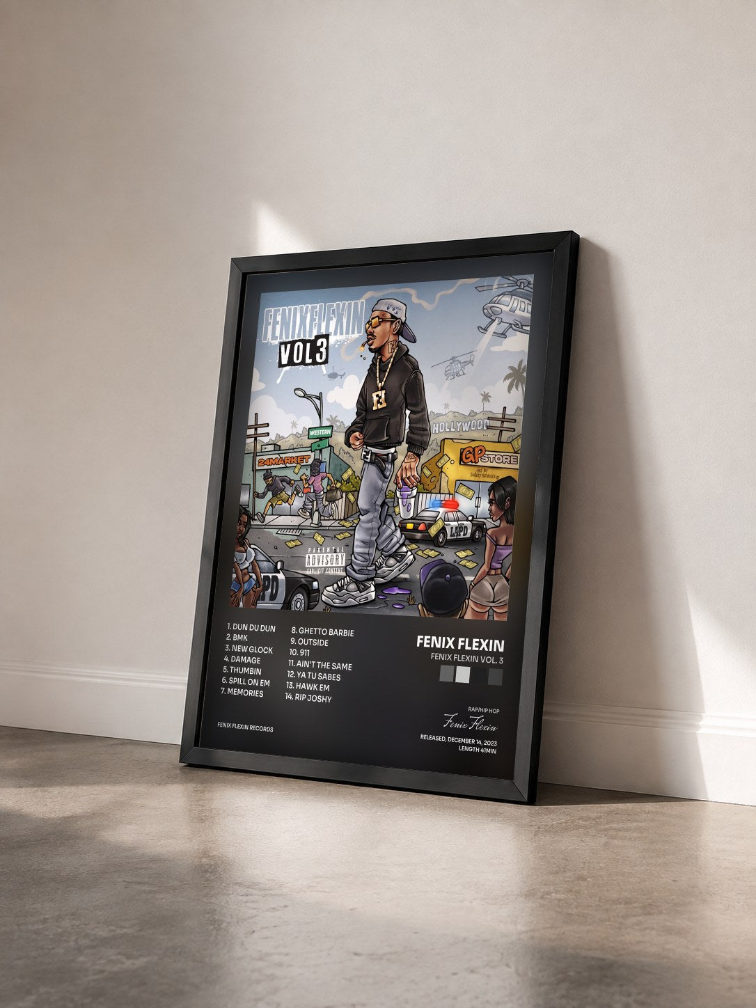 #noir Tableau de l'album Fenix Flexin Vol. 3 de Fenix Flexin vu de trois quarts, cadre noir