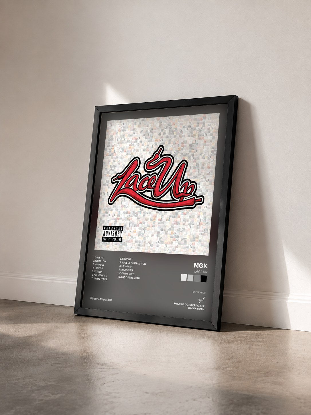 #noir Tableau de l'album Lace Up de mgk vu de trois quarts, cadre noir