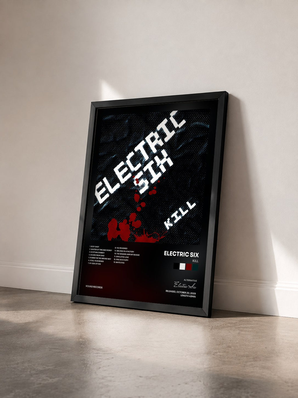 #noir Tableau de l'album Kill de Electric Six vu de trois quarts, cadre noir