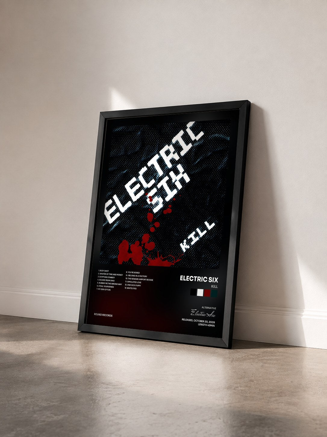 #noir Tableau de l'album Kill de Electric Six vu de trois quarts, cadre noir