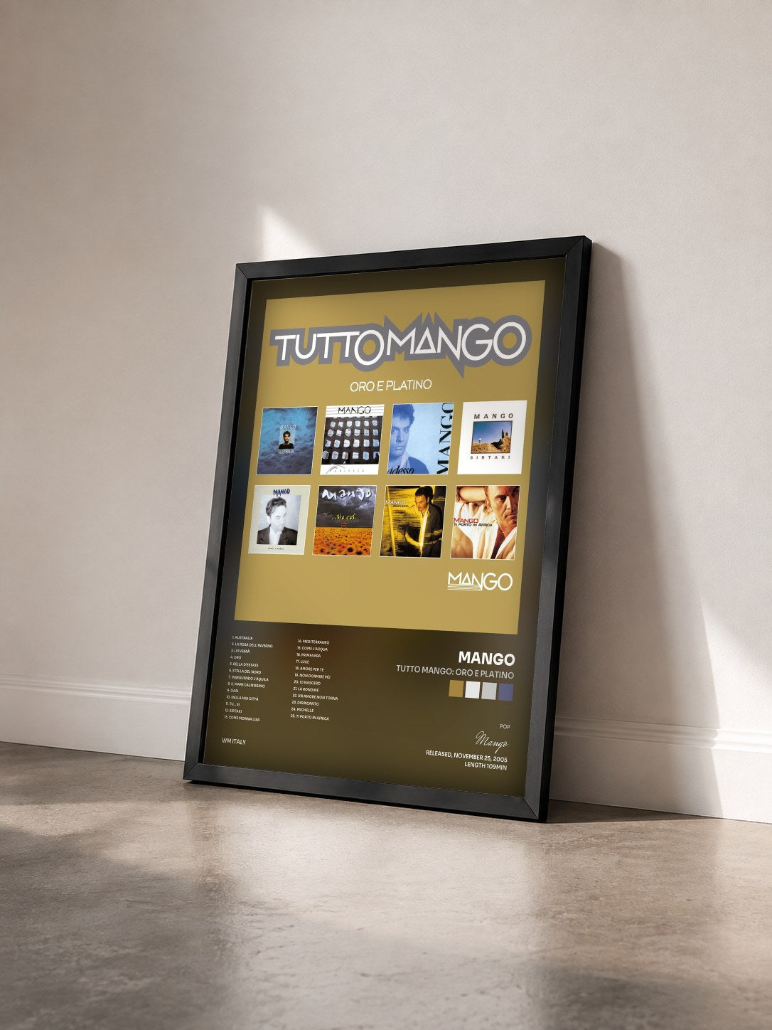 #noir Tableau de l'album Tutto mango: Oro e Platino de Mango vu de trois quarts, cadre noir