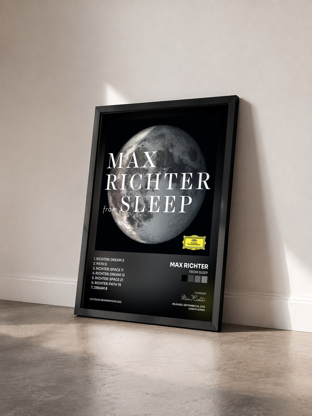 #noir Tableau de l'album From Sleep de Max Richter vu de trois quarts, cadre noir