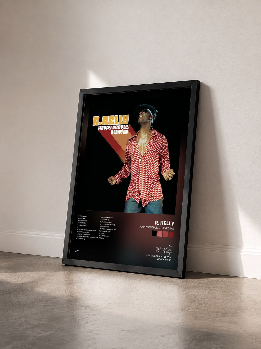 #noir Tableau de l'album Happy People/U Saved Me de R. Kelly vu de trois quarts, cadre noir