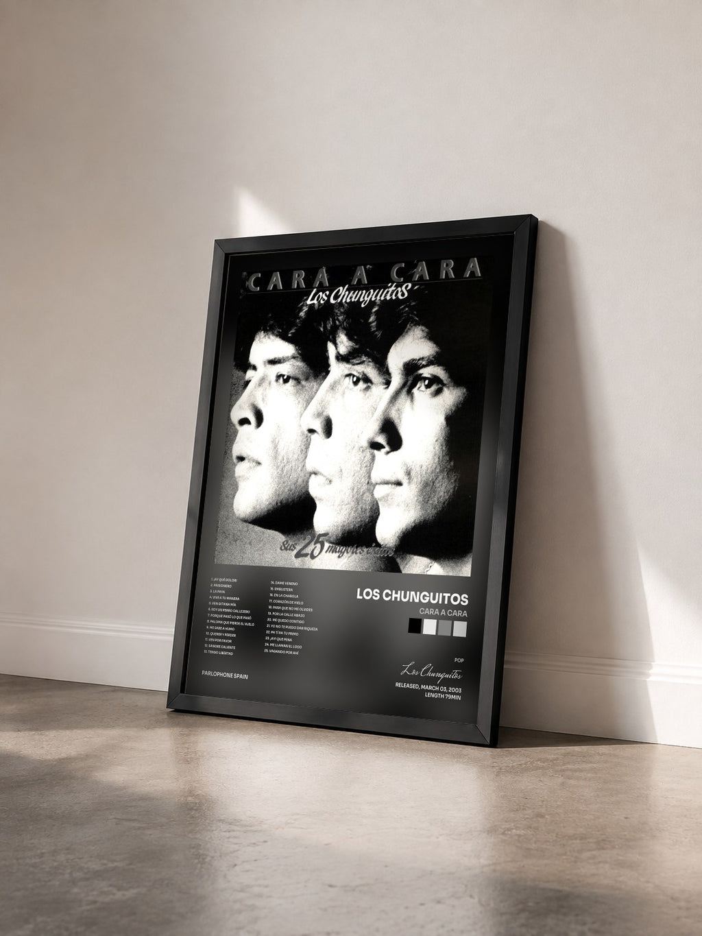 #noir Tableau de l'album Cara A Cara de Los Chunguitos vu de trois quarts, cadre noir