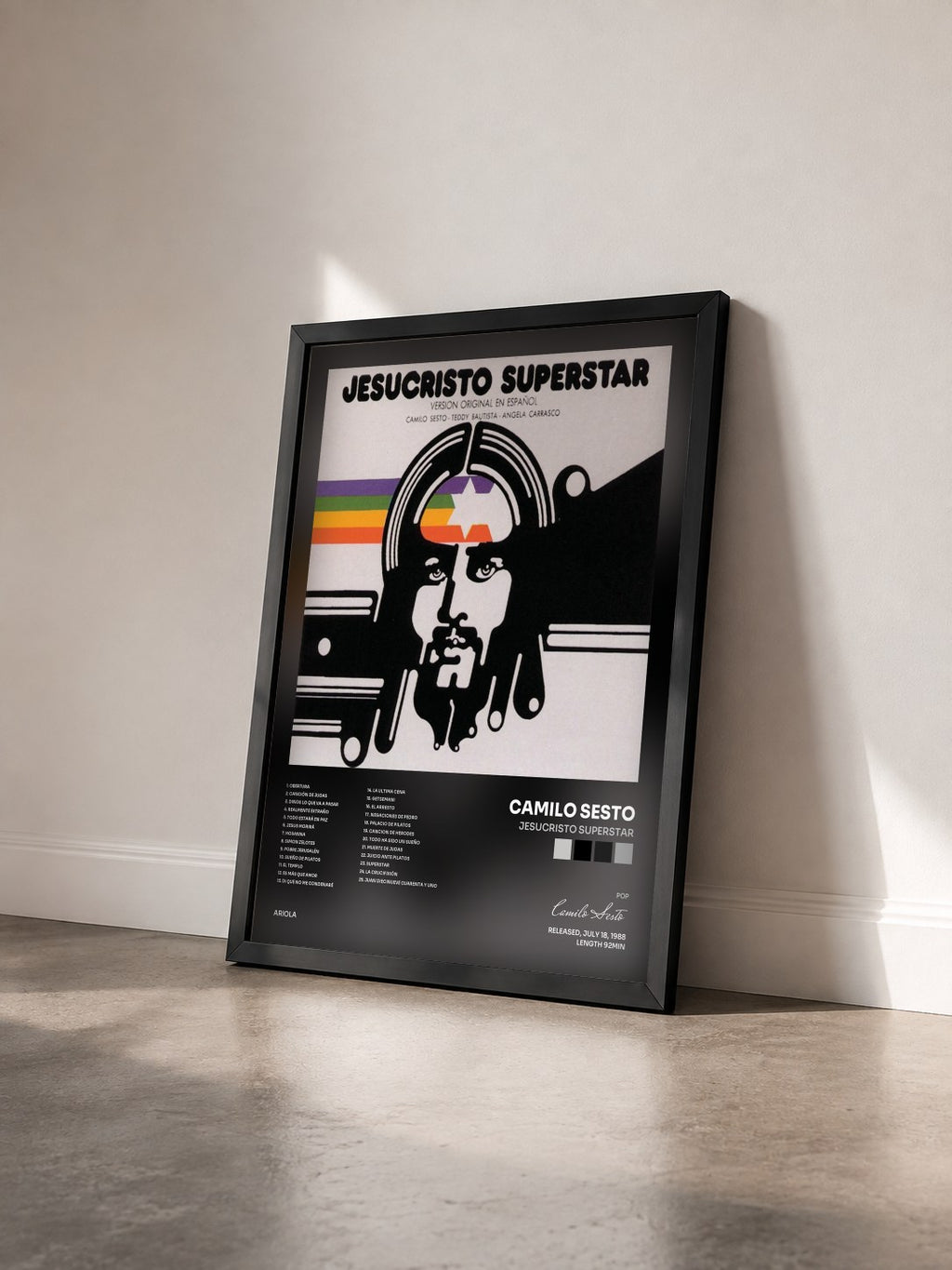#noir Tableau de l'album Jesucristo Superstar de Camilo Sesto vu de trois quarts, cadre noir