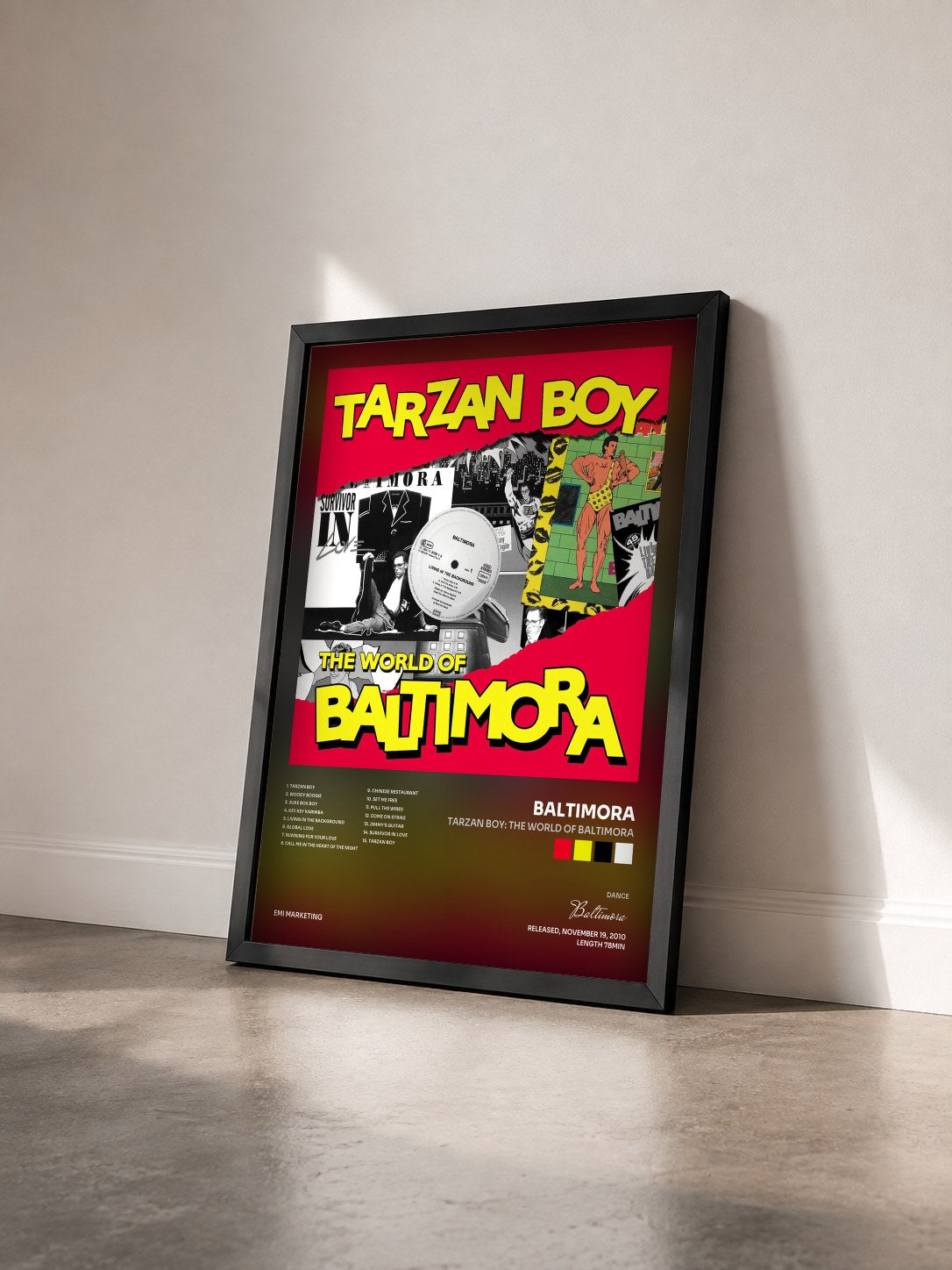 #noir Tableau de l'album Tarzan Boy: The World Of Baltimora de Baltimora vu de trois quarts, cadre noir