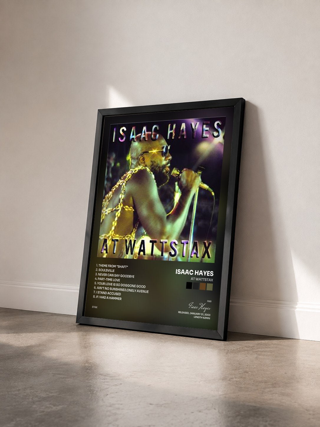 #noir Tableau de l'album At Wattstax de Isaac Hayes vu de trois quarts, cadre noir