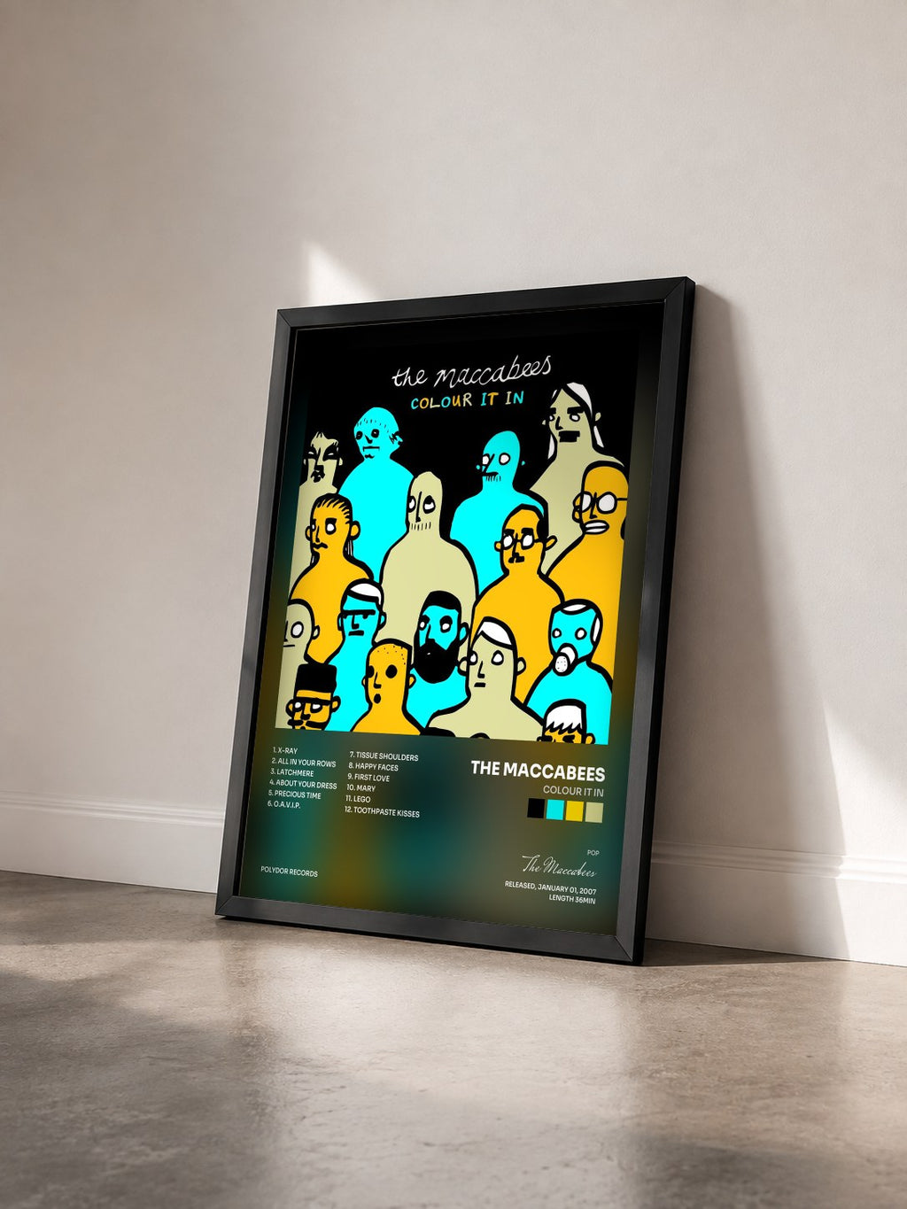 #noir Tableau de l'album Colour It In de The Maccabees vu de trois quarts, cadre noir