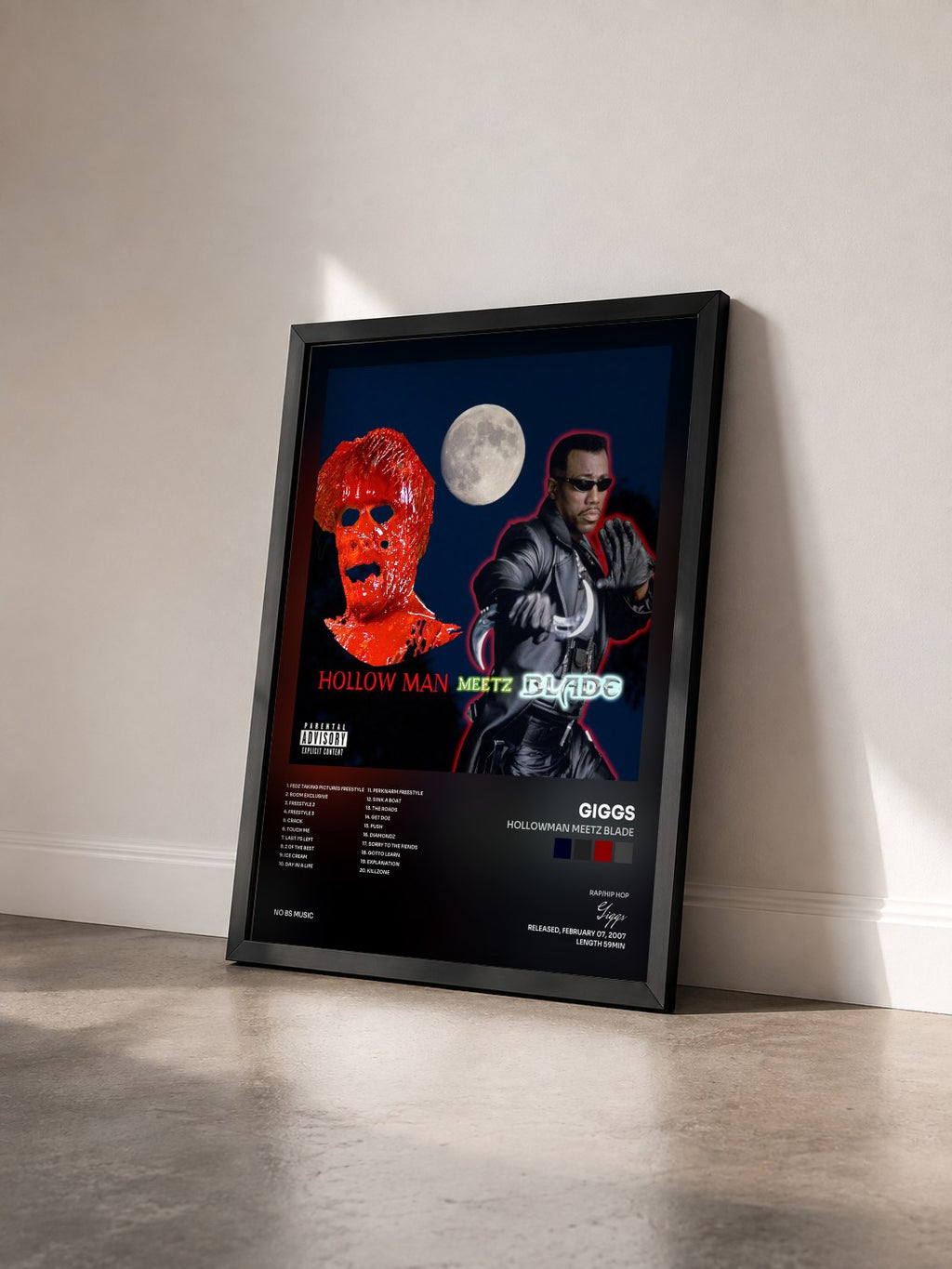 #noir Tableau de l'album Hollowman Meetz Blade de Giggs vu de trois quarts, cadre noir