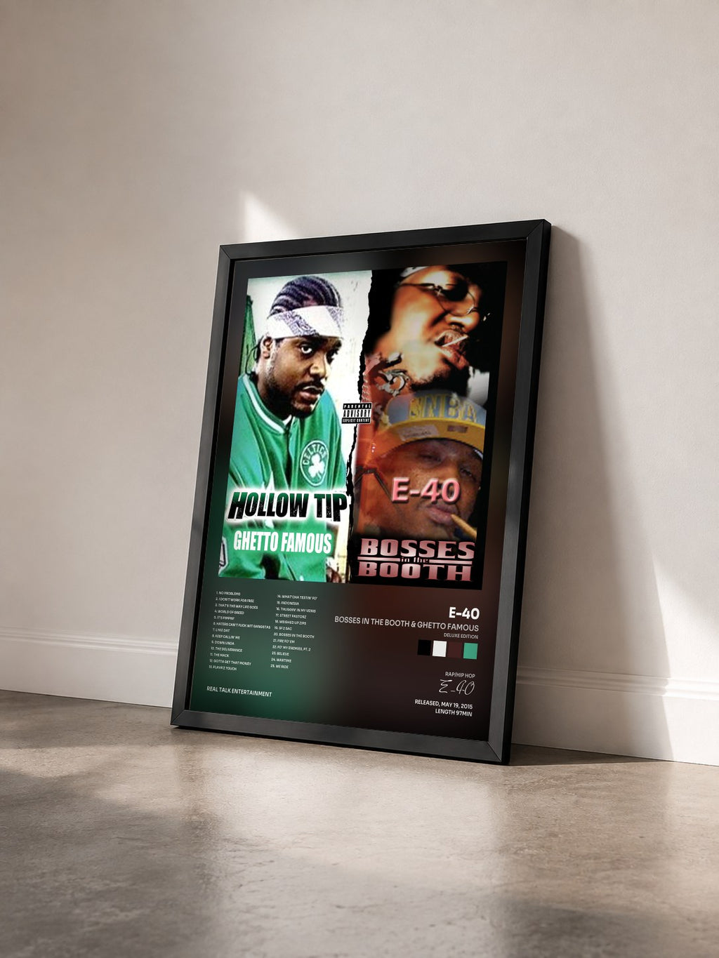 #noir Tableau de l'album Bosses in the Booth & Ghetto Famous (Deluxe Edition) de E-40 vu de trois quarts, cadre noir
