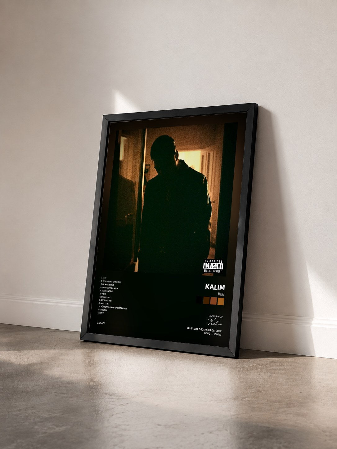 #noir Tableau de l'album B2B de Kalim vu de trois quarts, cadre noir