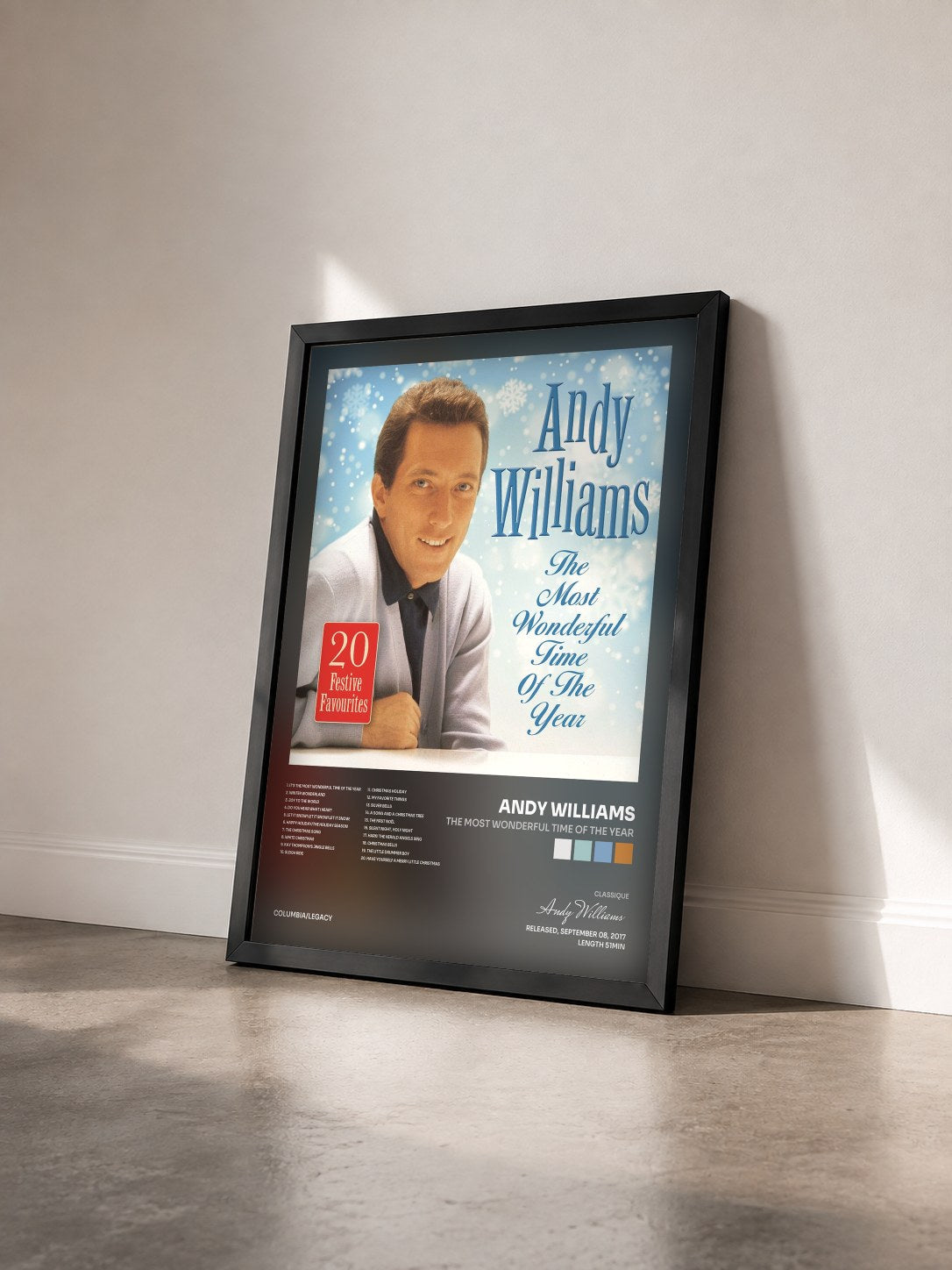 #noir Tableau de l'album The Most Wonderful Time Of The Year de Andy Williams vu de trois quarts, cadre noir