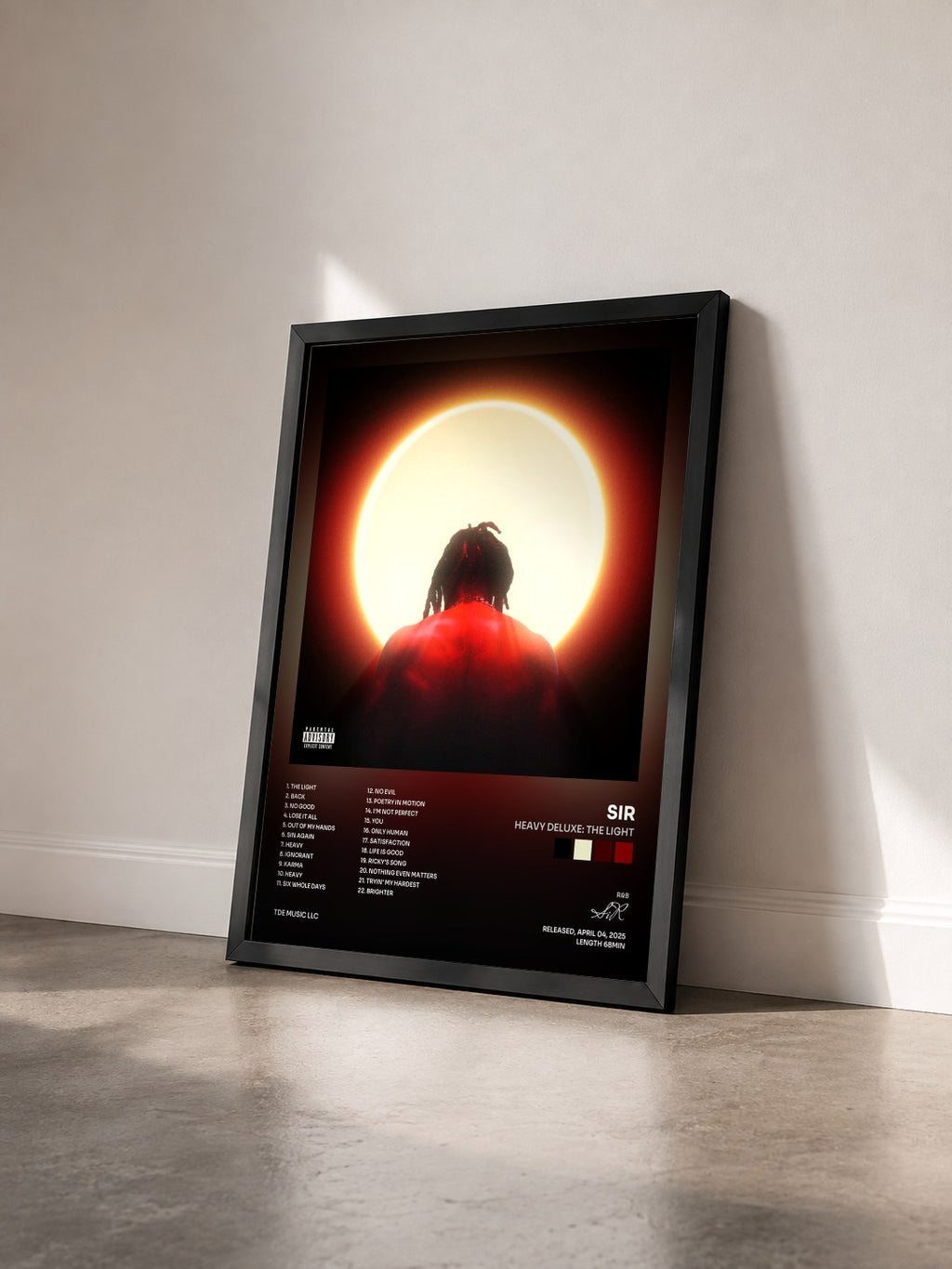 #noir Tableau de l'album Heavy Deluxe: THE LIGHT de SiR vu de trois quarts, cadre noir