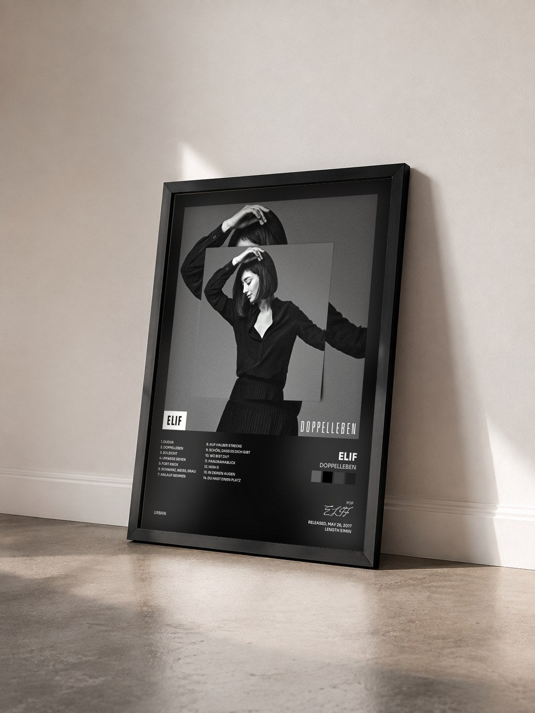 #noir Tableau de l'album Doppelleben de ELIF vu de trois quarts, cadre noir